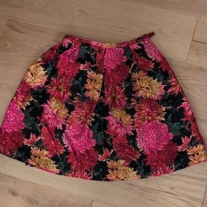 Vintage Talbots 100% Silk A-Line Skirt - Pink, Yellow, and Black Floral